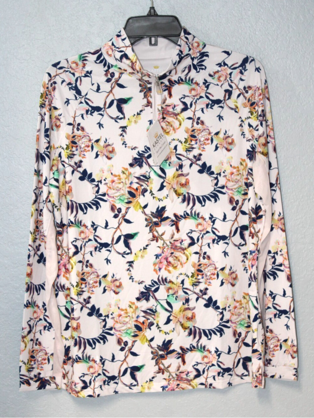 NEW Kastel Denmark Long Sleeve Peony Floral 1/4 Zip Top UV Sun Shirt XL NWT